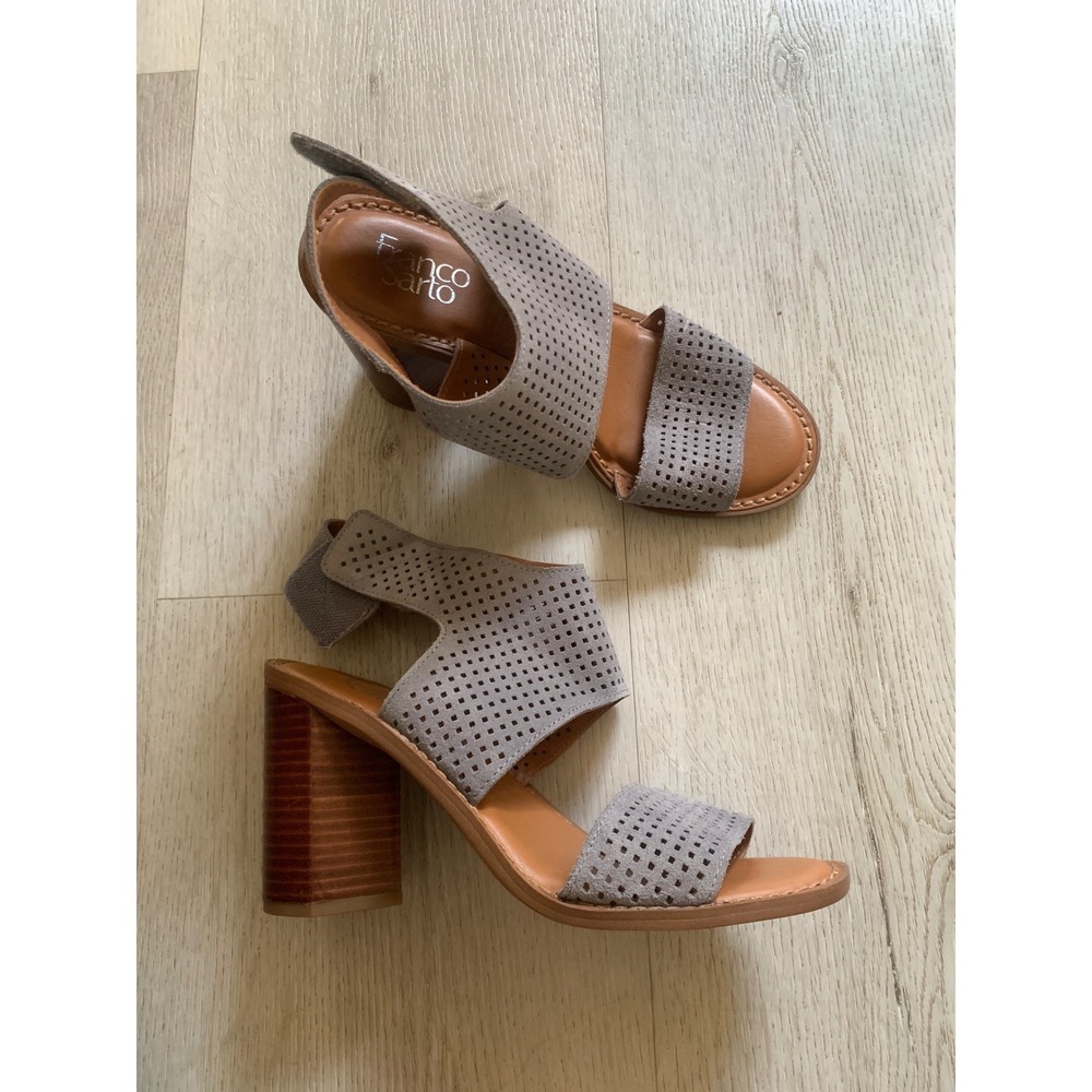 Franco Sarto Delores Grey Perforated Suede Block Heel Sandals Womens 8.5M